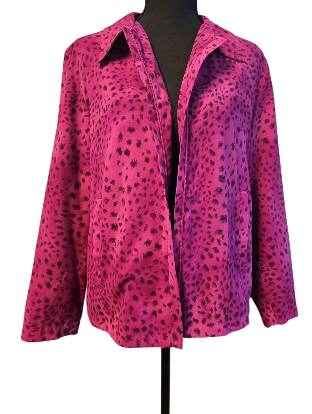 TanJay Fuchsia Pnk Animal Print Leopard Zip Lightweight Jacket Size 8
